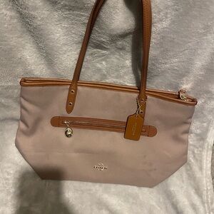 Coach Blush Canvas Tote with Tan Leather Trim